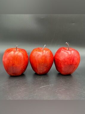 Set of 3 Large Faux Red Apples Realistic Decor Fruit 3.5” Rustic Farmhouse